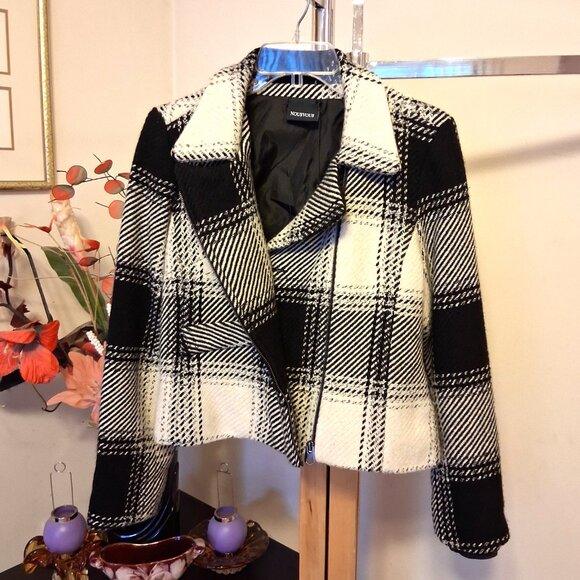 NWT NOUSVOUS Women's Black White Lined Blazer Zip Blazer Jacket Size M 10 - Picture 13 of 16